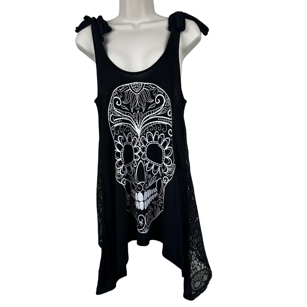 Hot Topic Sugar Skull Knot Girls Tank Top Mesh Crochet Goth Grunge Punk Black Sm